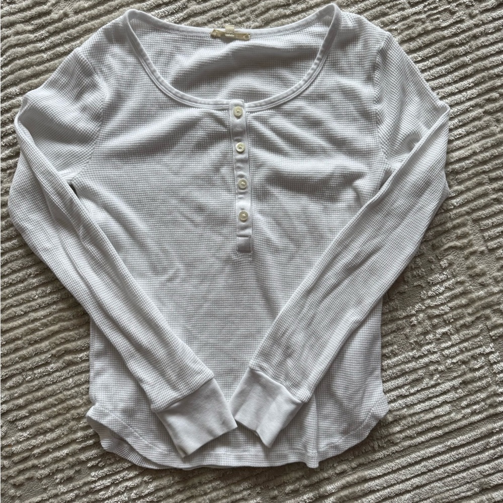 Madewell White Waffle Knit Henley Long Sleeve Top